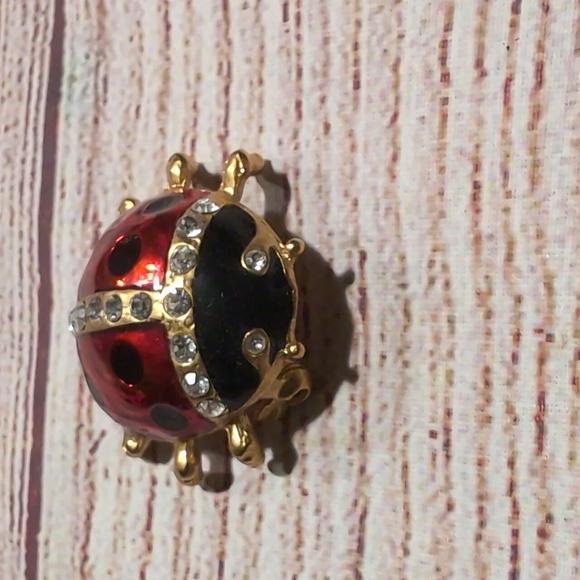 Vintage Ladybug Brooch Rhinestone embellished goldtone - Picture 2 of 7